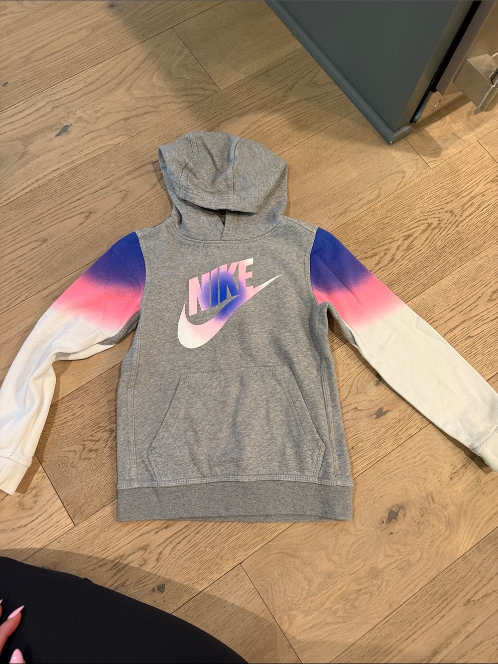 Nike Grey Hoodie with Pink, Purple & White Logo